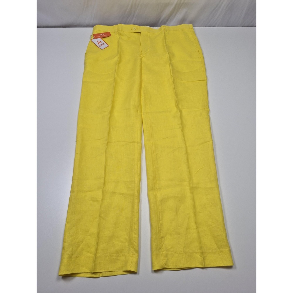 Inserch Linen Dress Pants Mens 44x32 Yellow Slim Fit Straight Summer NWT